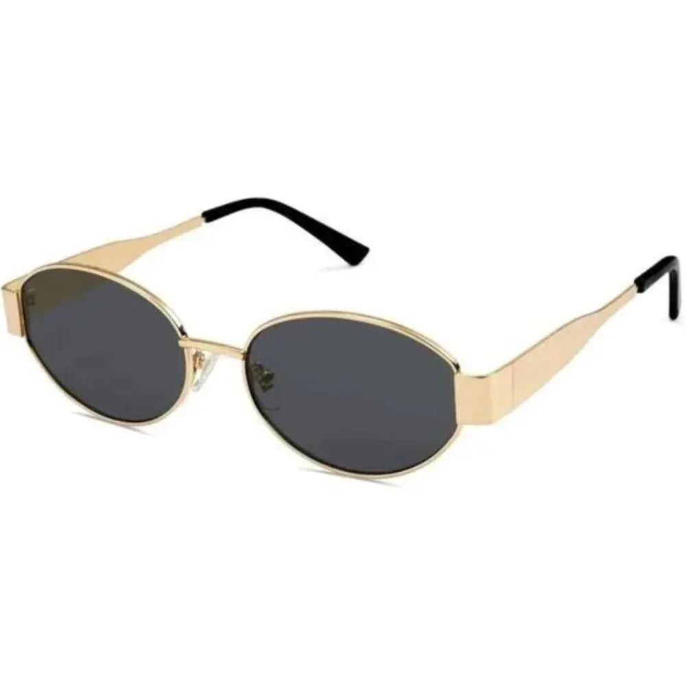 Retro Oval Sunglasses Trendy Black Gold